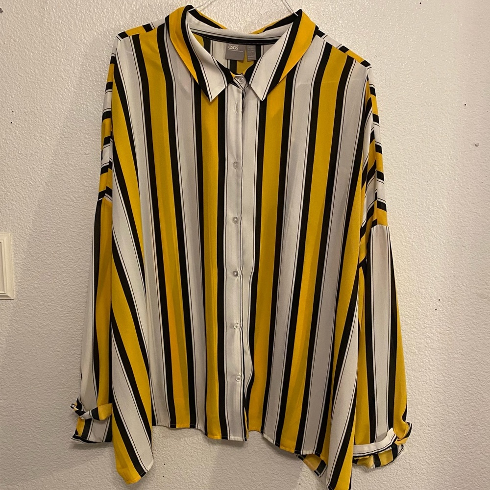 Yellow, Black, and White Button Up